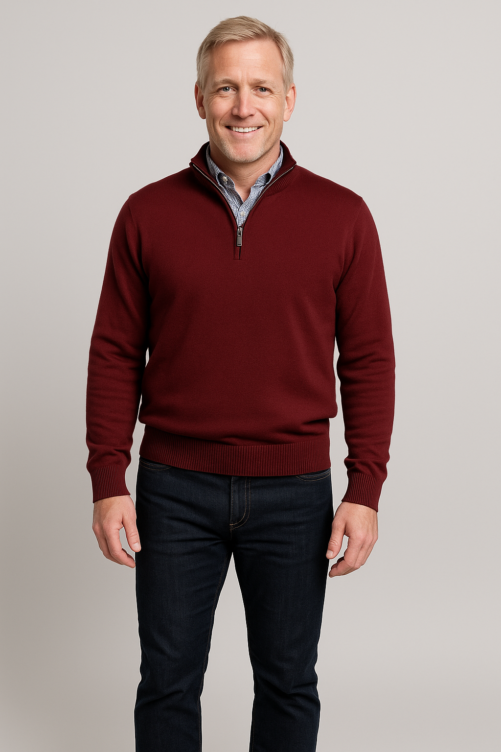 Merino Wool Quarter-Zip Sweater in Wine