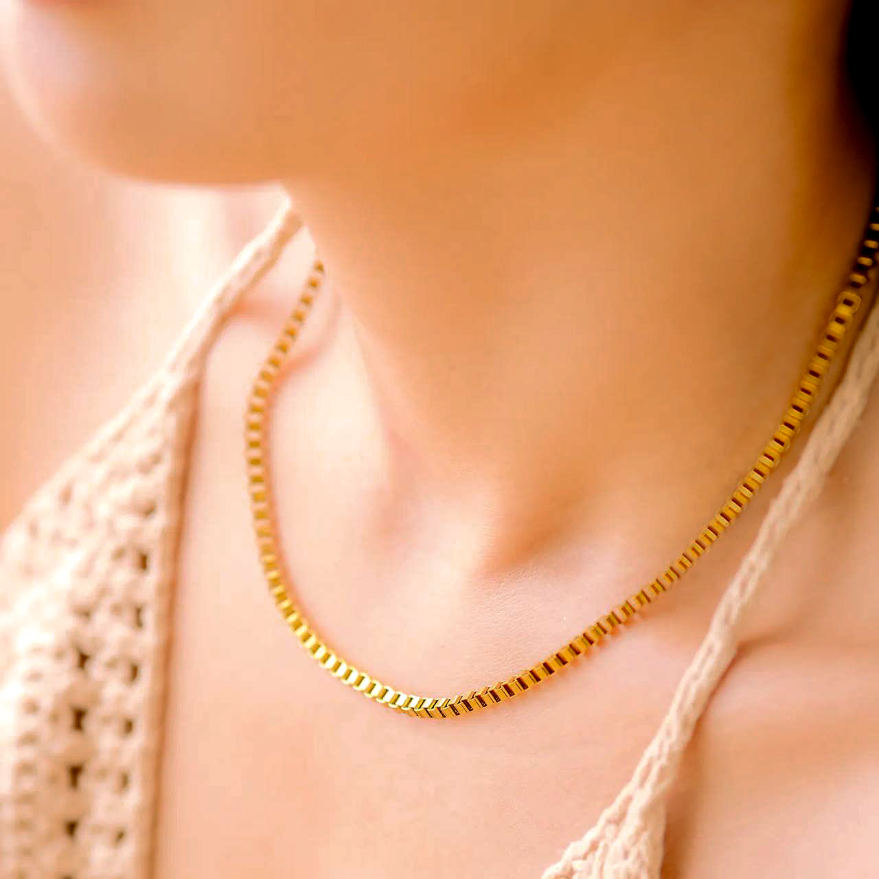 Gold Box Chain Necklace | Durable Stainless Steel-Plated with Chic Design 4