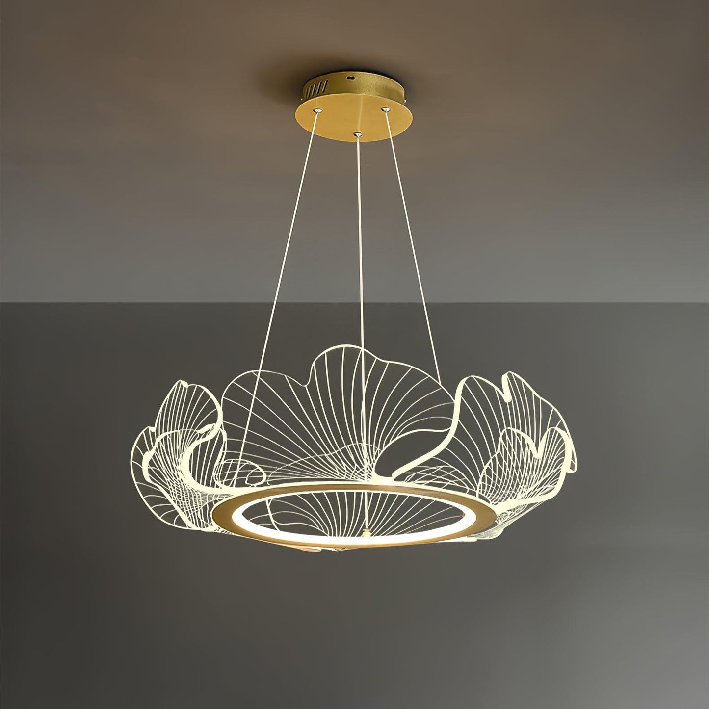 Gold Chandelier | Elegant Leaf Design with Dimmable LED Lighting 0