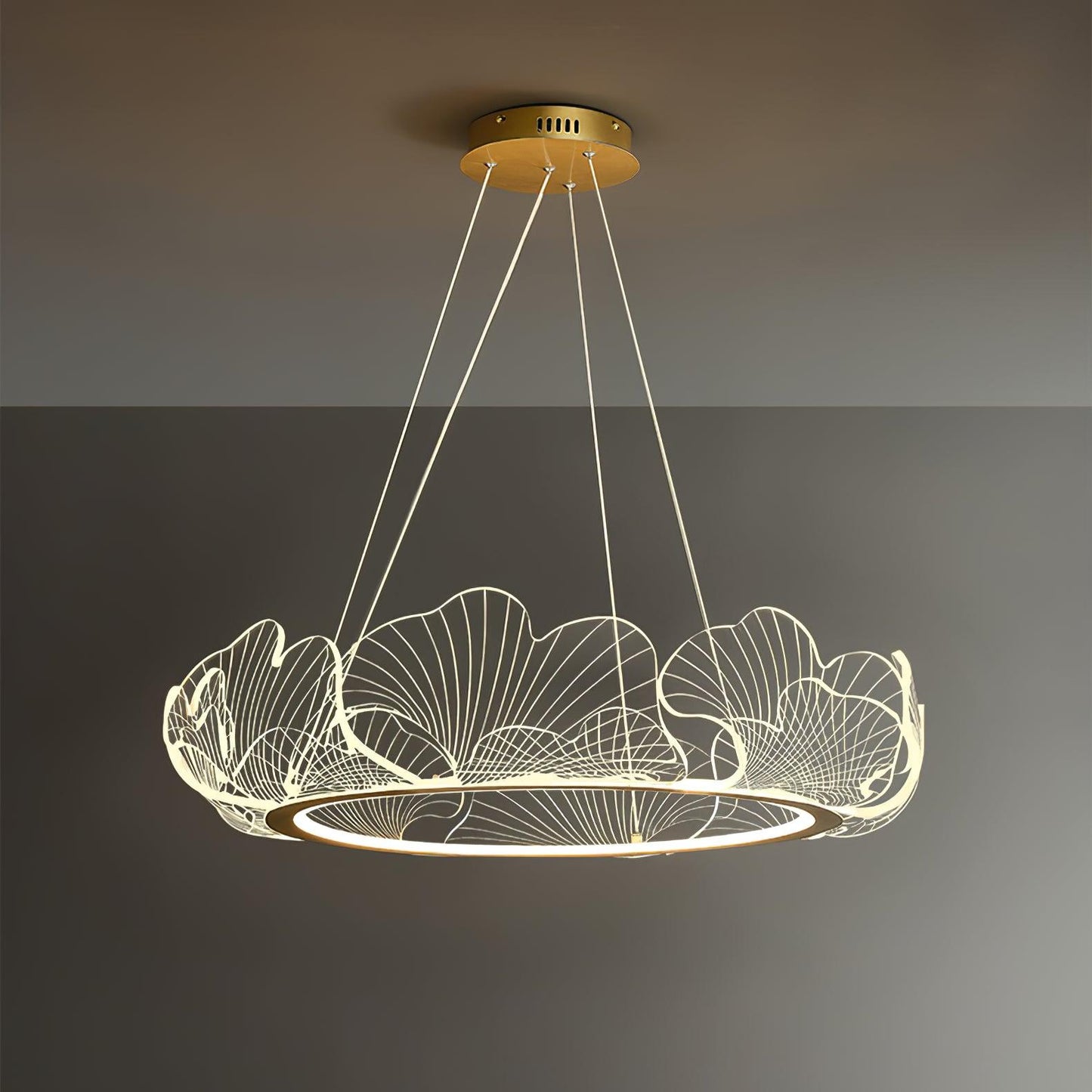 Gold Chandelier | Elegant Leaf Design with Dimmable LED Lighting 11