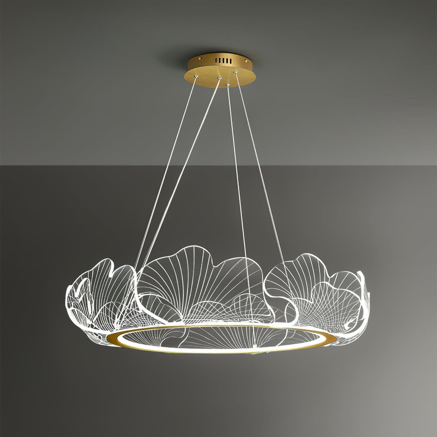Gold Chandelier | Elegant Leaf Design with Dimmable LED Lighting 12