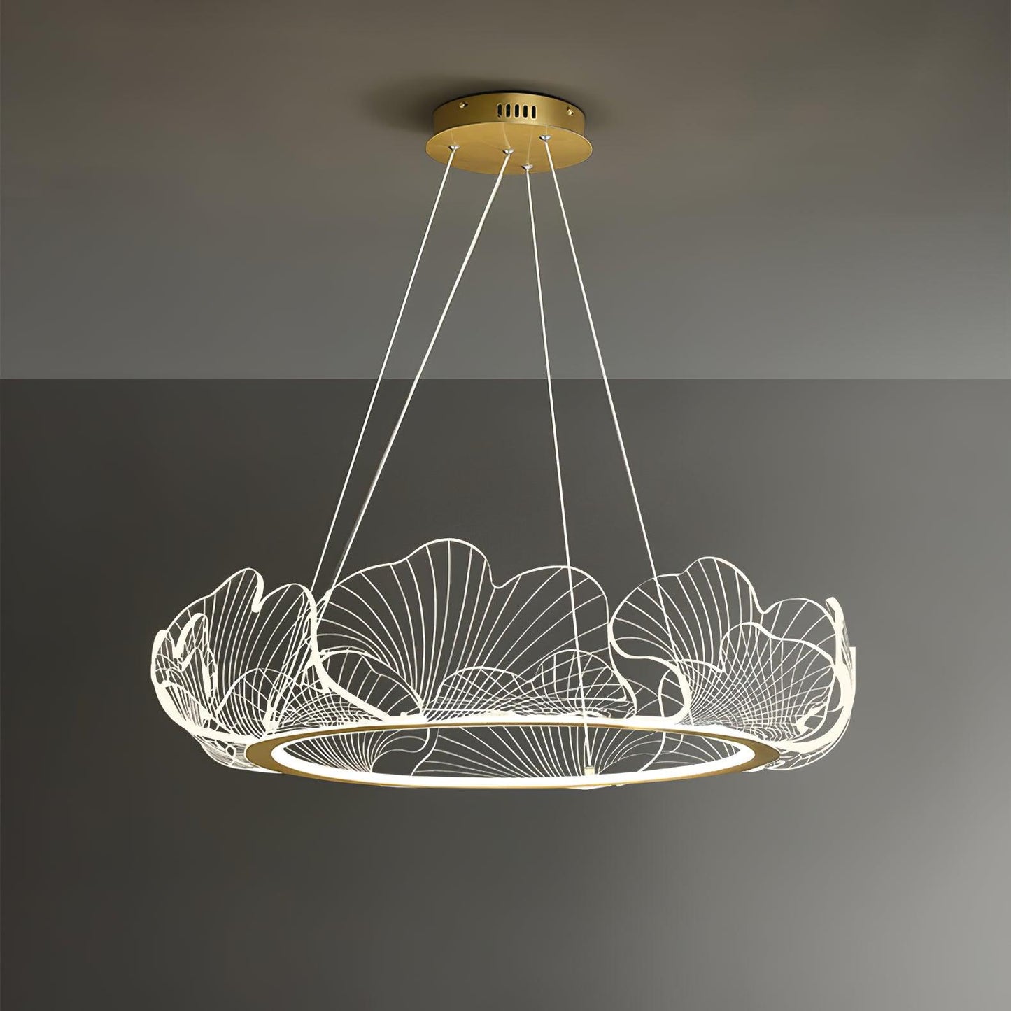 Gold Chandelier | Elegant Leaf Design with Dimmable LED Lighting 14