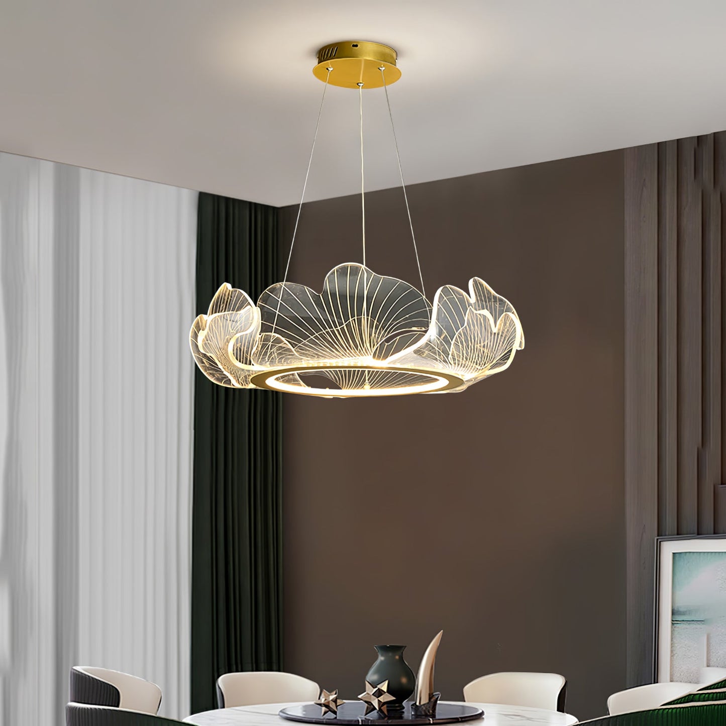 Gold Chandelier | Elegant Leaf Design with Dimmable LED Lighting 6