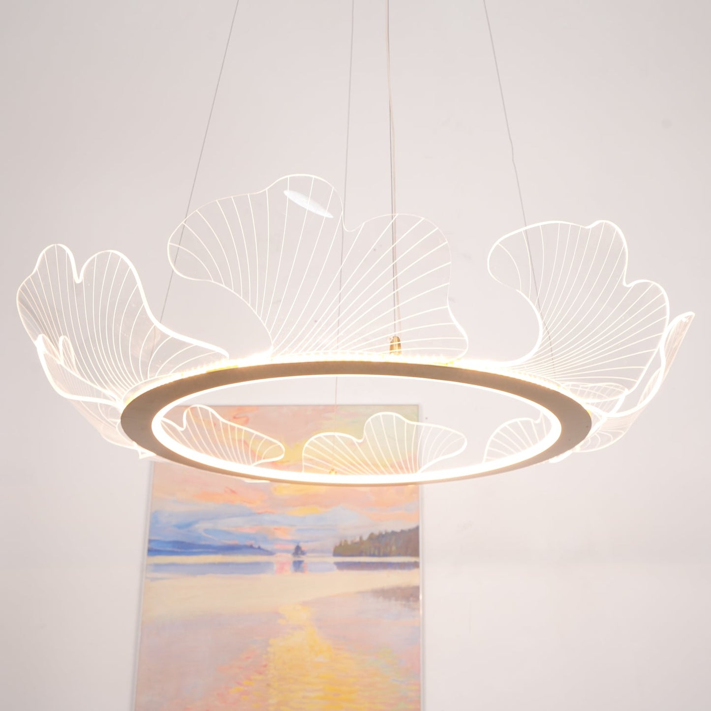 Gold Chandelier | Elegant Leaf Design with Dimmable LED Lighting 7