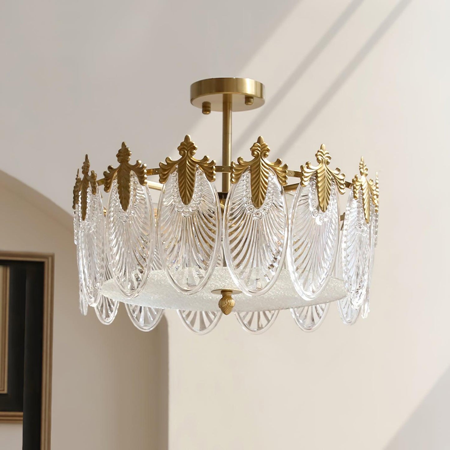 Gold Chandelier | Elegant Round Glass Design with Hand-formed Petals 10