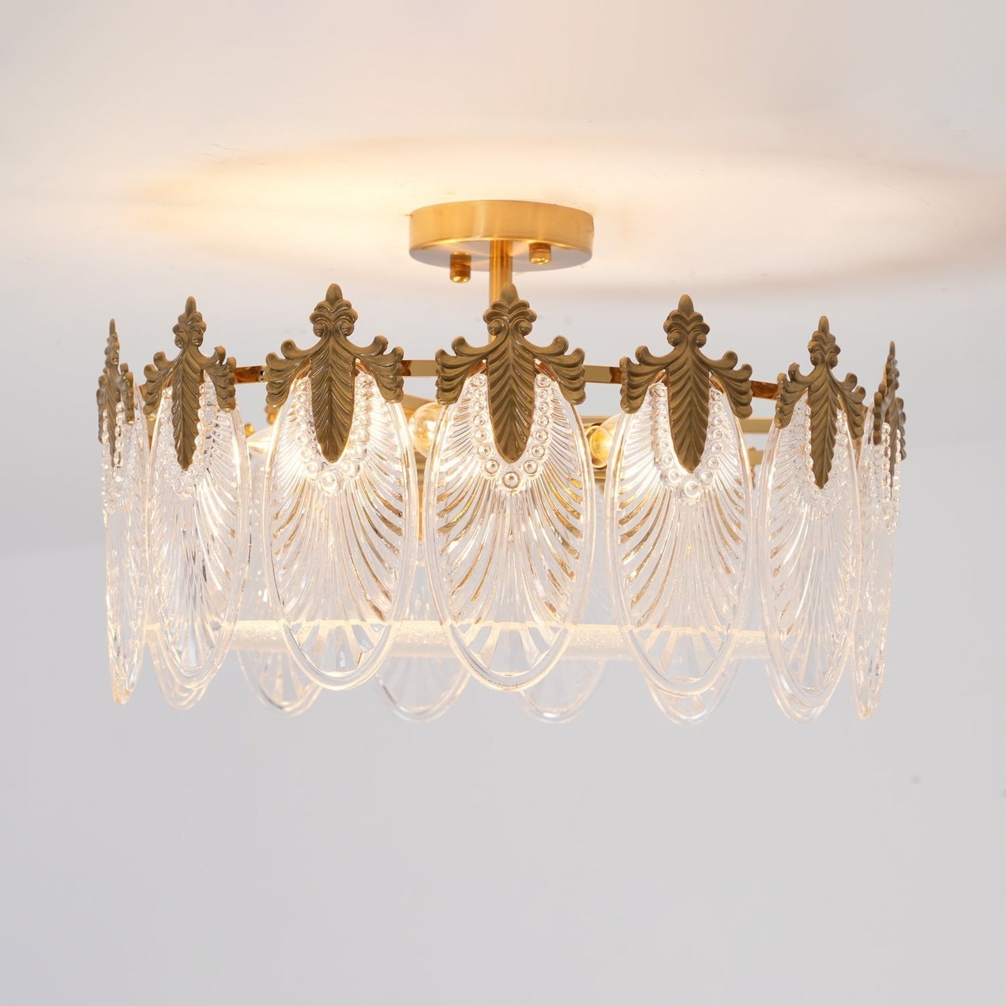 Gold Chandelier | Elegant Round Glass Design with Hand-formed Petals 6