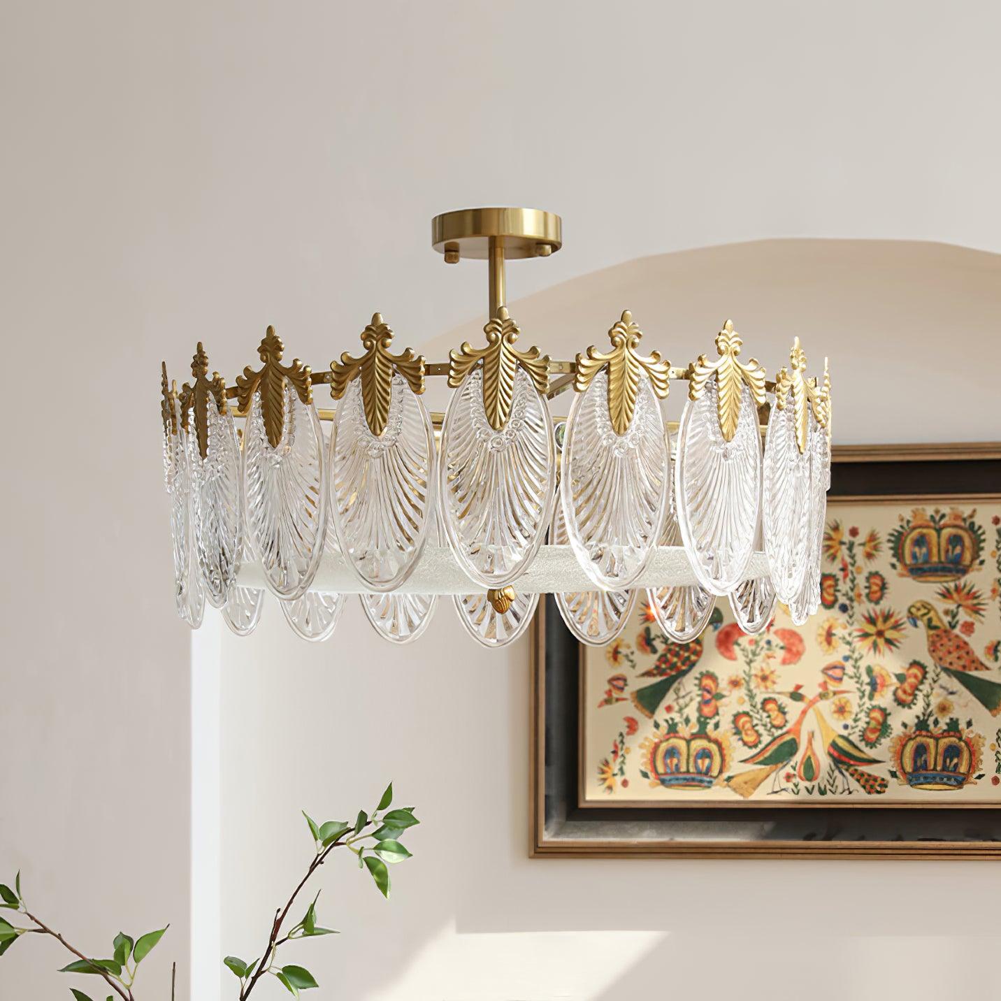 Gold Chandelier | Elegant Round Glass Design with Hand-formed Petals 9