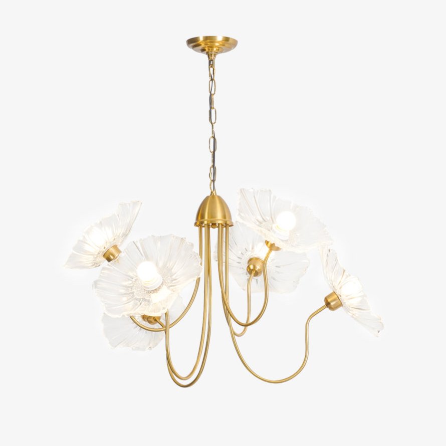 Gold Chandelier | Modern Leaf-Shaped Frosted Glass Design for Dining Room 1