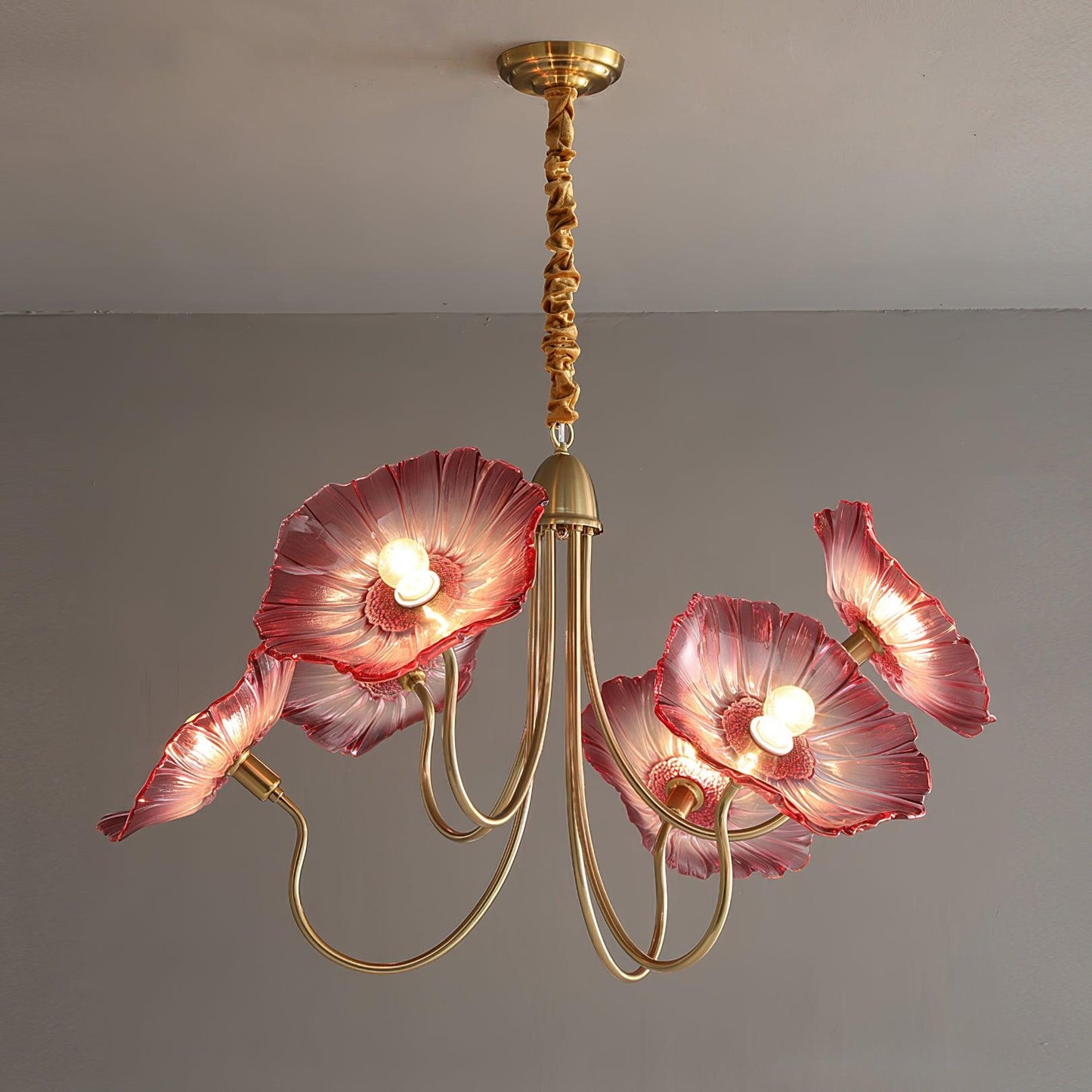 Gold Chandelier | Modern Leaf-Shaped Frosted Glass Design for Dining Room 10