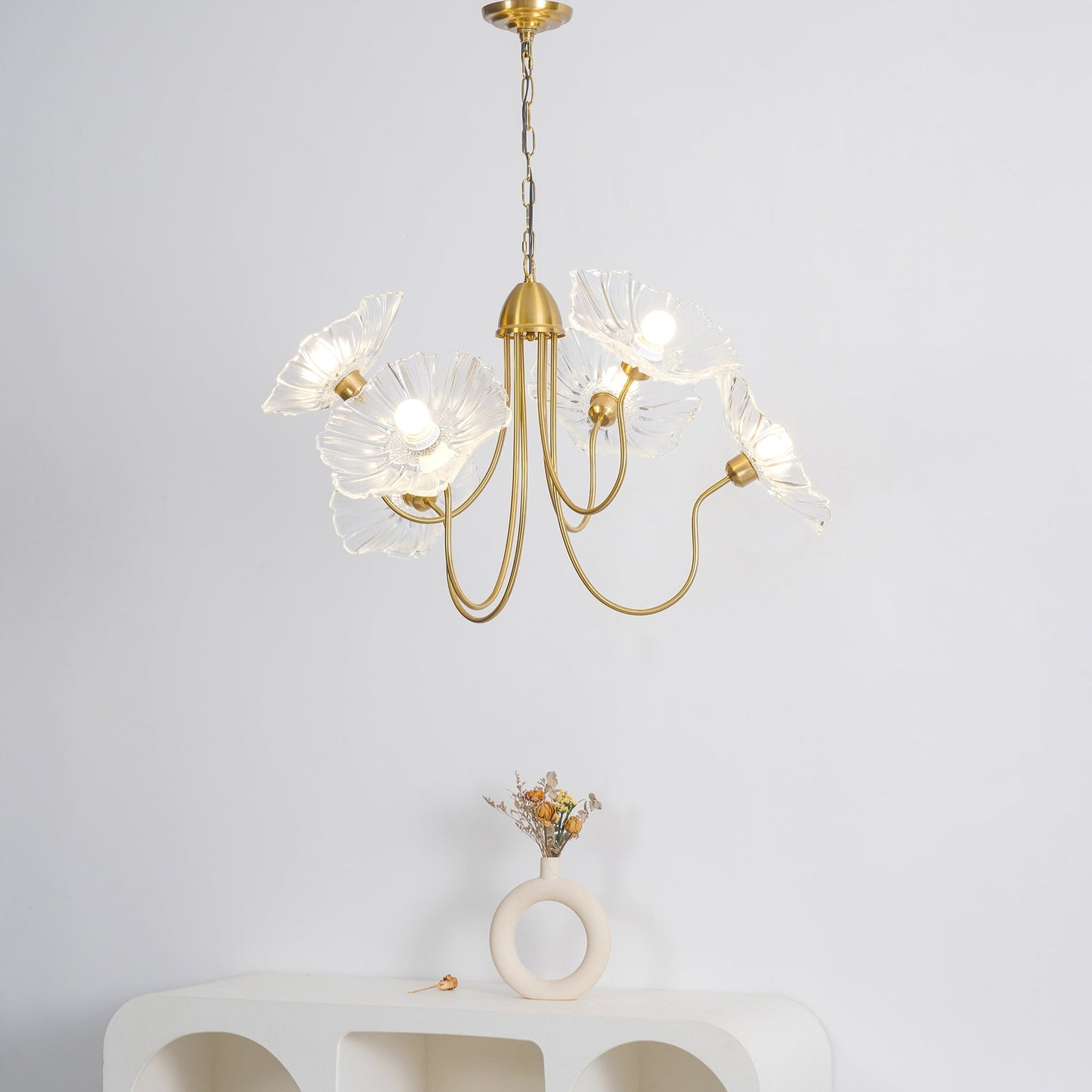 Gold Chandelier | Modern Leaf-Shaped Frosted Glass Design for Dining Room 3