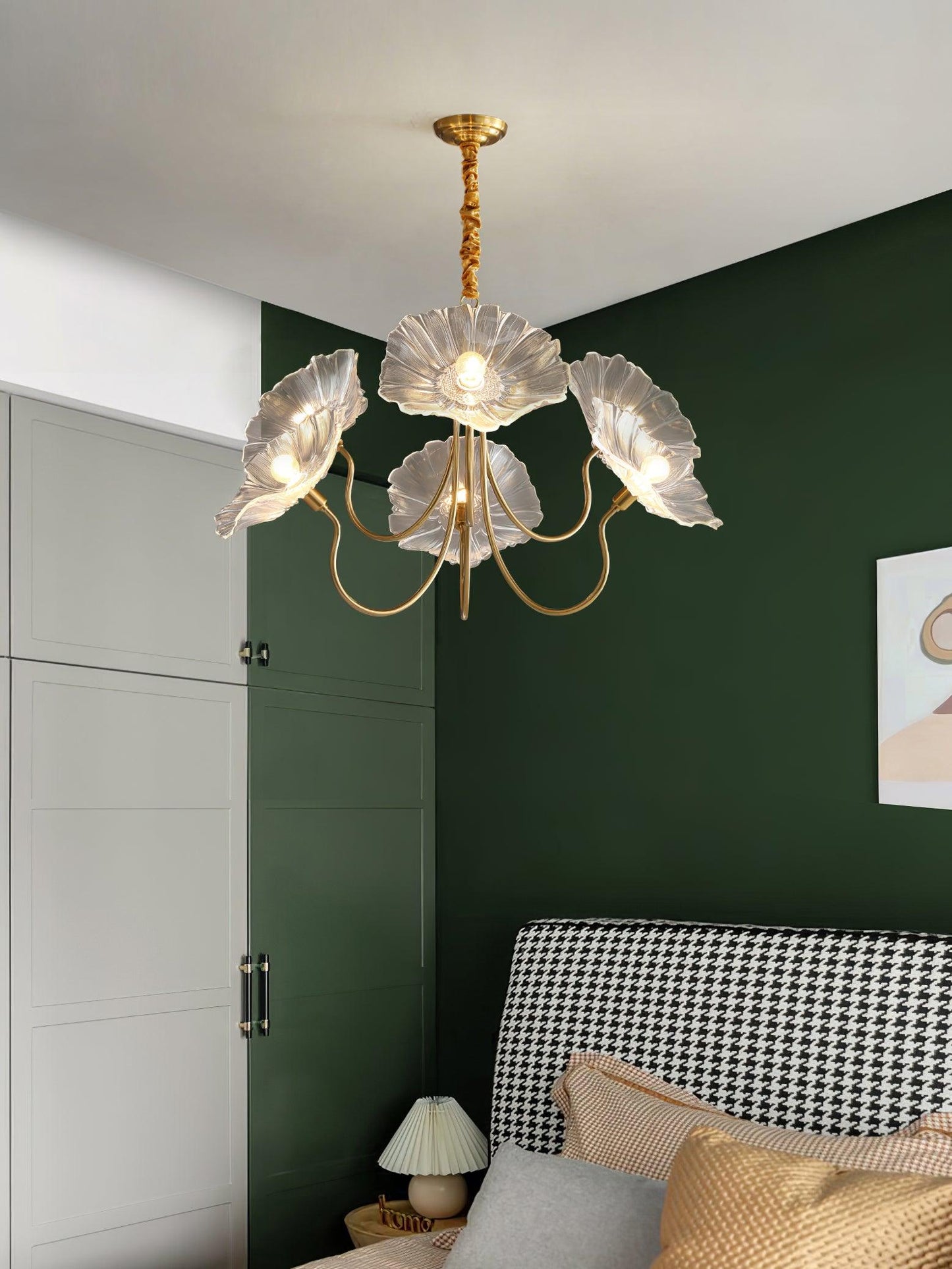 Gold Chandelier | Modern Leaf-Shaped Frosted Glass Design for Dining Room 4