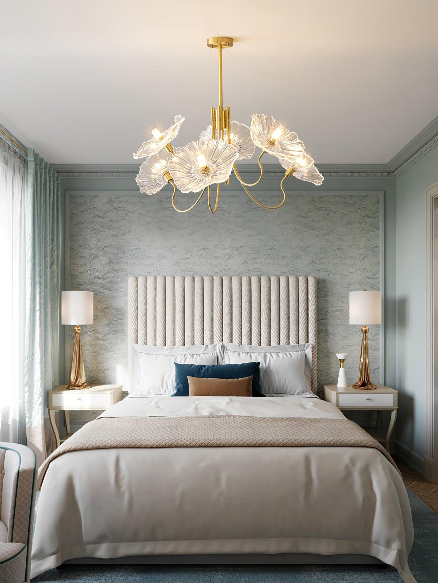 Gold Chandelier | Modern Leaf-Shaped Frosted Glass Design for Dining Room 5
