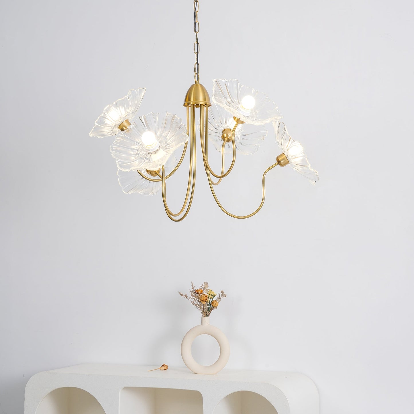 Gold Chandelier | Modern Leaf-Shaped Frosted Glass Design for Dining Room 6