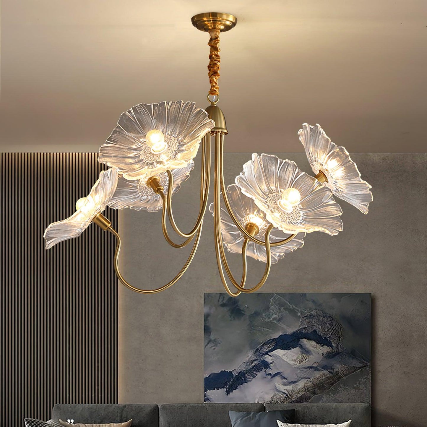 Gold Chandelier | Modern Leaf-Shaped Frosted Glass Design for Dining Room 7