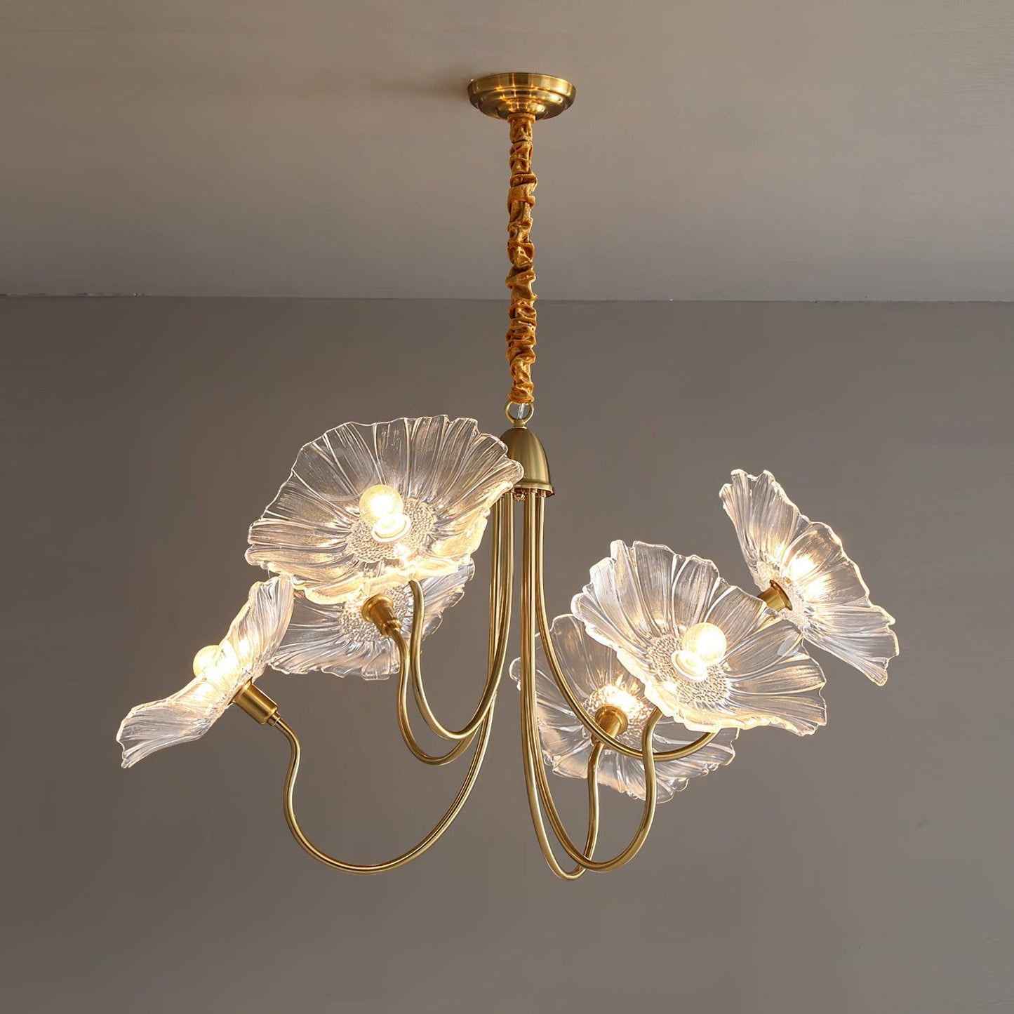 Gold Chandelier | Modern Leaf-Shaped Frosted Glass Design for Dining Room 9