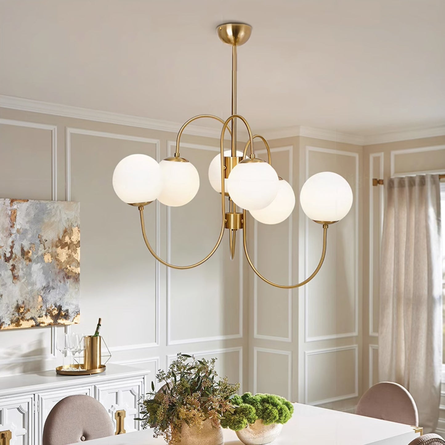 Gooseneck Chandelier | Elegant Wrought Iron with Glass Shades 2