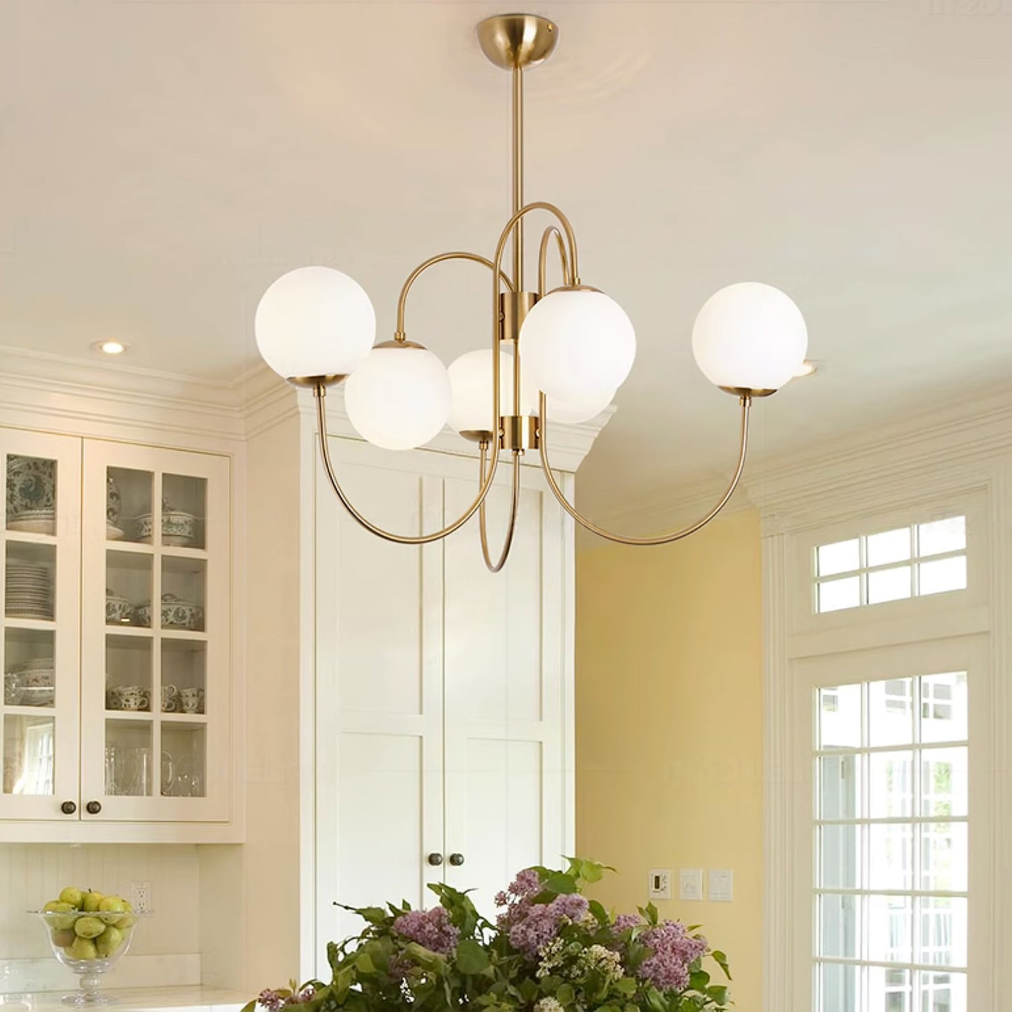 Gooseneck Chandelier | Elegant Wrought Iron with Glass Shades 3