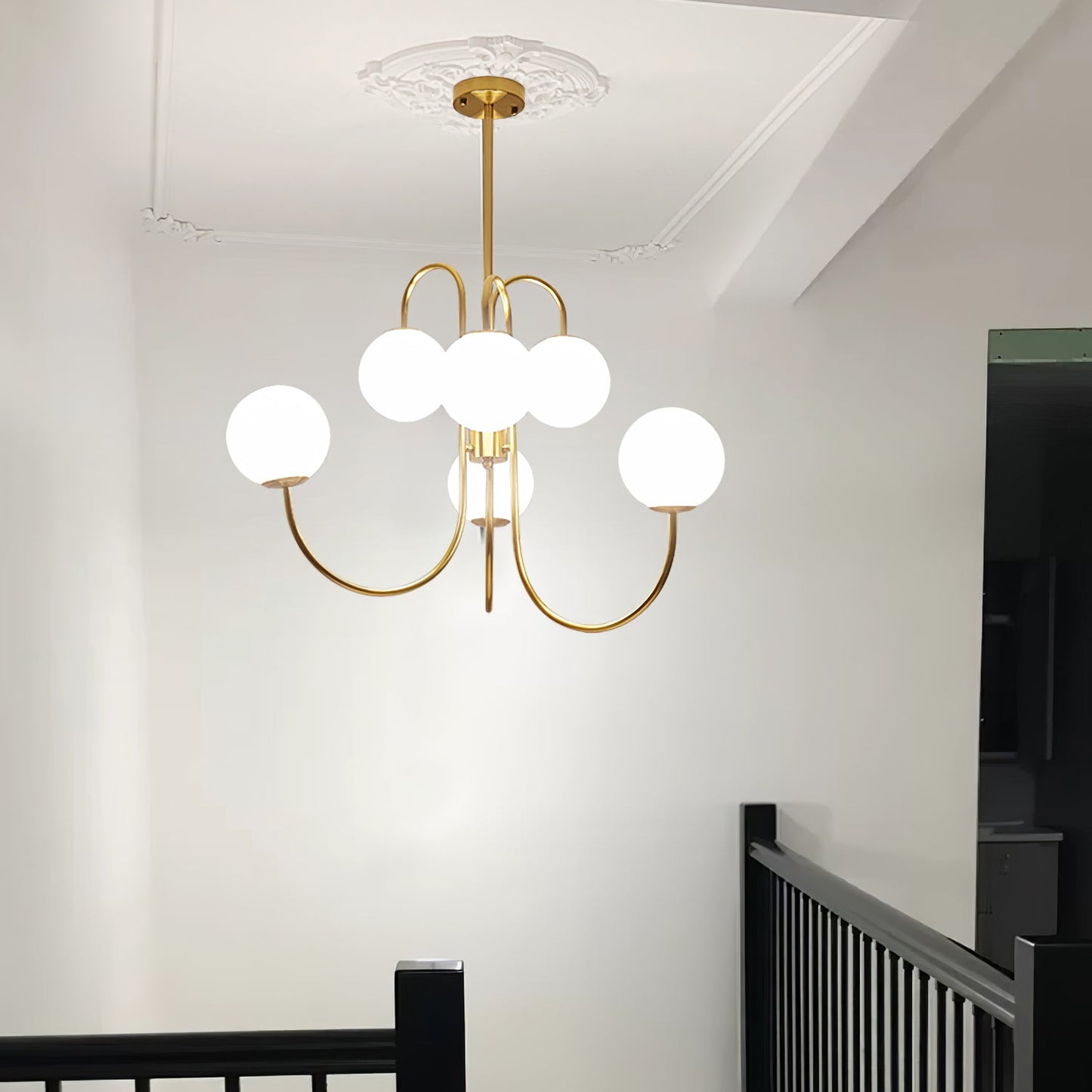 Gooseneck Chandelier | Elegant Wrought Iron with Glass Shades 5