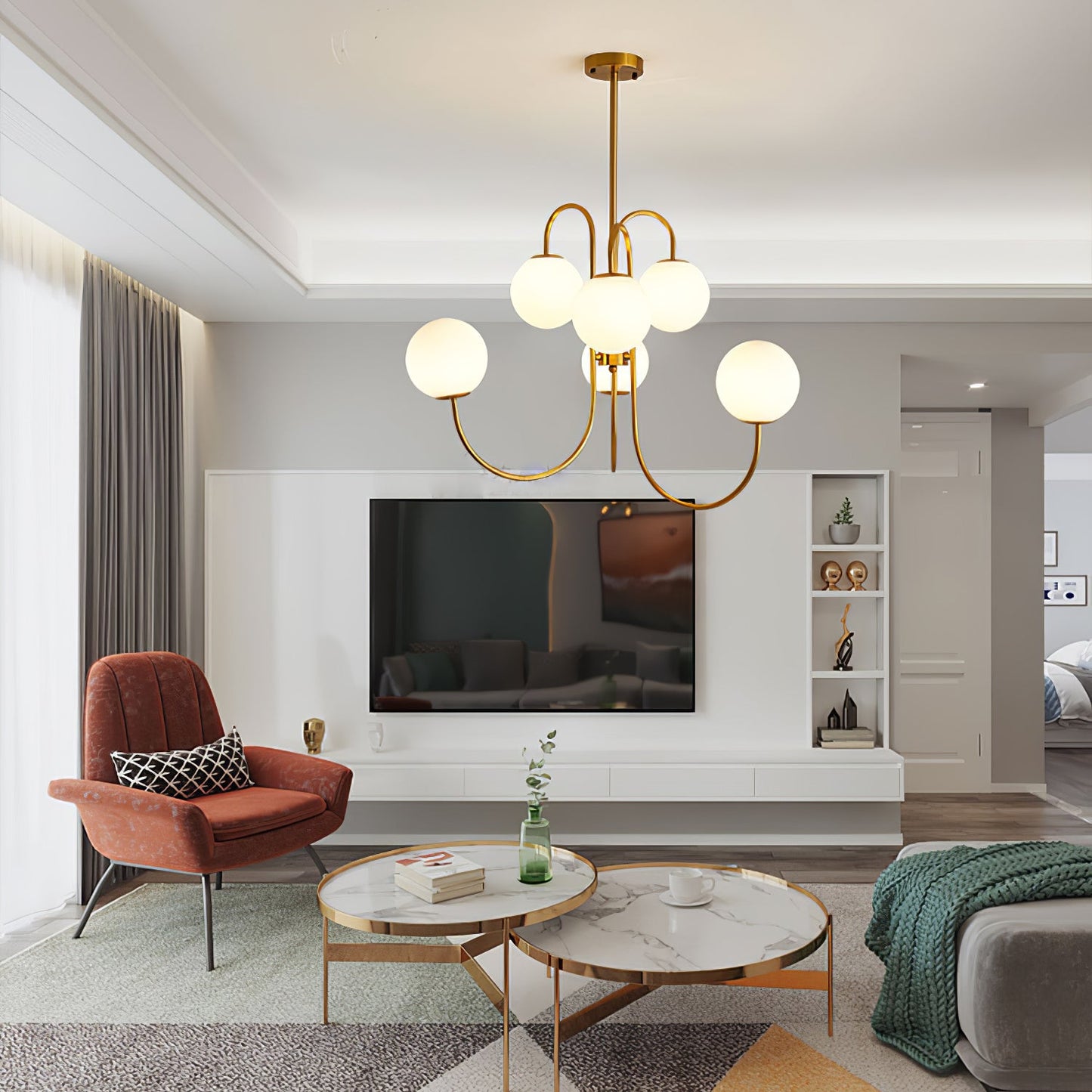Gooseneck Chandelier | Elegant Wrought Iron with Glass Shades 6