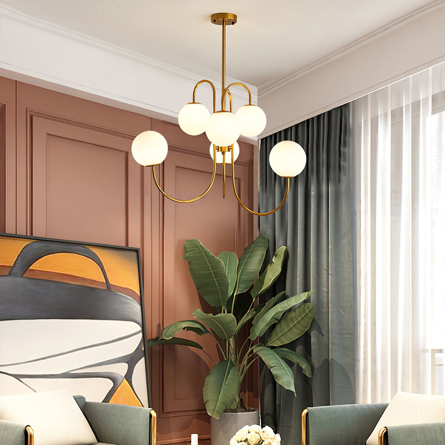 Gooseneck Chandelier | Elegant Wrought Iron with Glass Shades 7