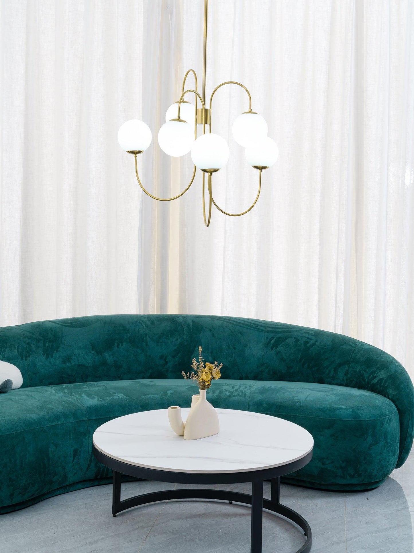 Gooseneck Chandelier | Elegant Wrought Iron with Glass Shades 8
