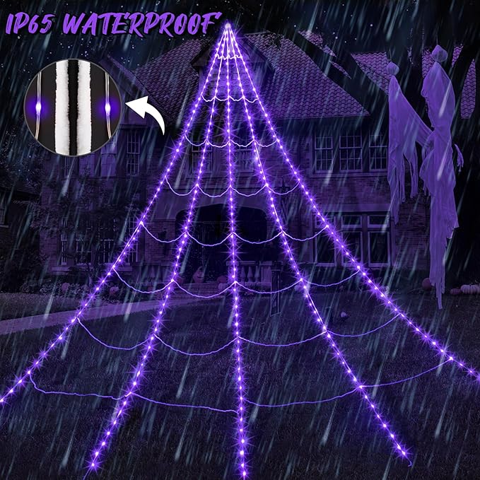 Halloween Spider Web Decoration | 290 LED Lights with Giant Spider for Outdoor Halloween Decorations 5