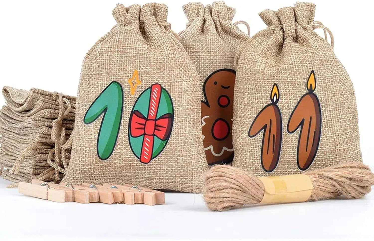 Hanging Advent Calendar | Eco-Friendly Jute Design with 24 Pockets 2