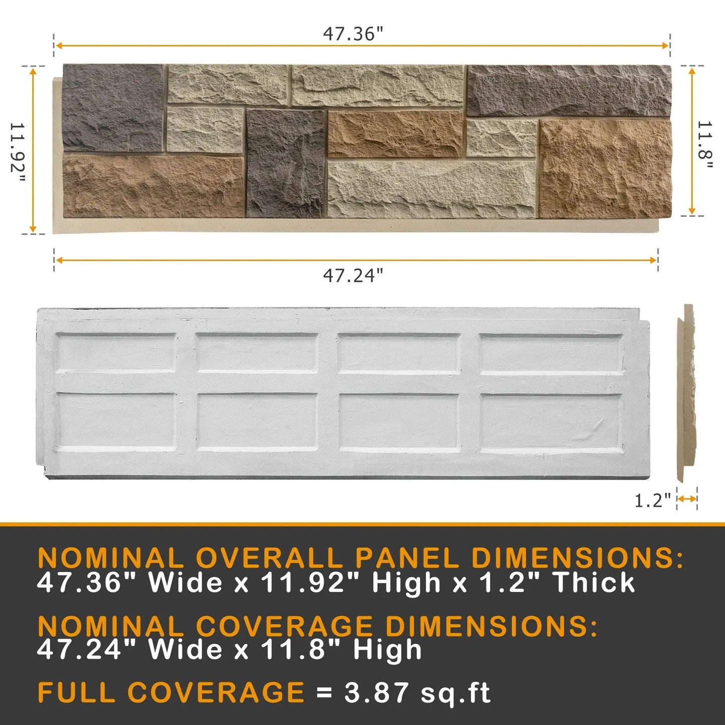Hausvita Falsk Stenväggsbeklädnadspanel, PU Stenfanér Exteriör, 46.46" x 13"