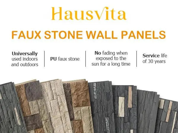 Hausvita Falsk Stenväggsbeklädnadspanel, PU Stenfanér Exteriör, 46.46" x 13"