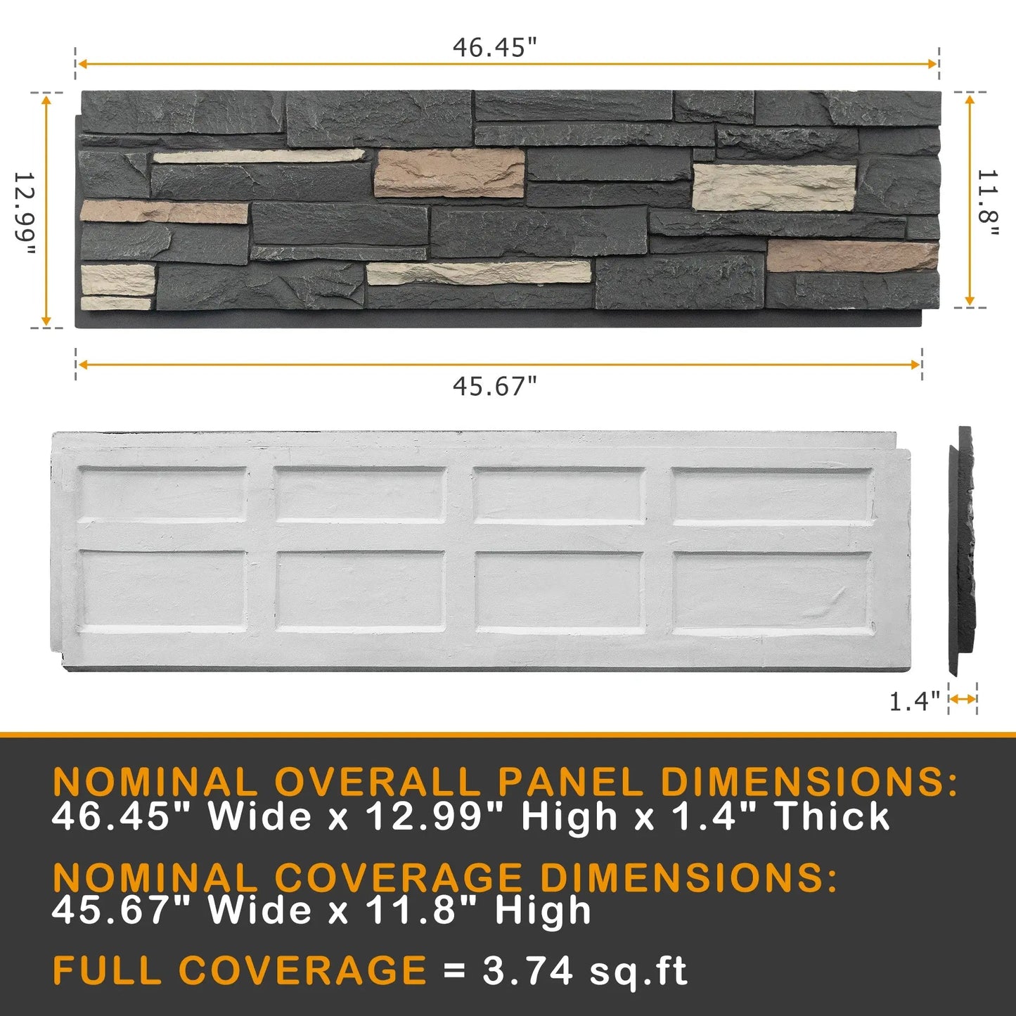 Hausvita Falsk Stenväggsbeklädnadspanel, PU Stenfanér Exteriör, 46.46" x 13"