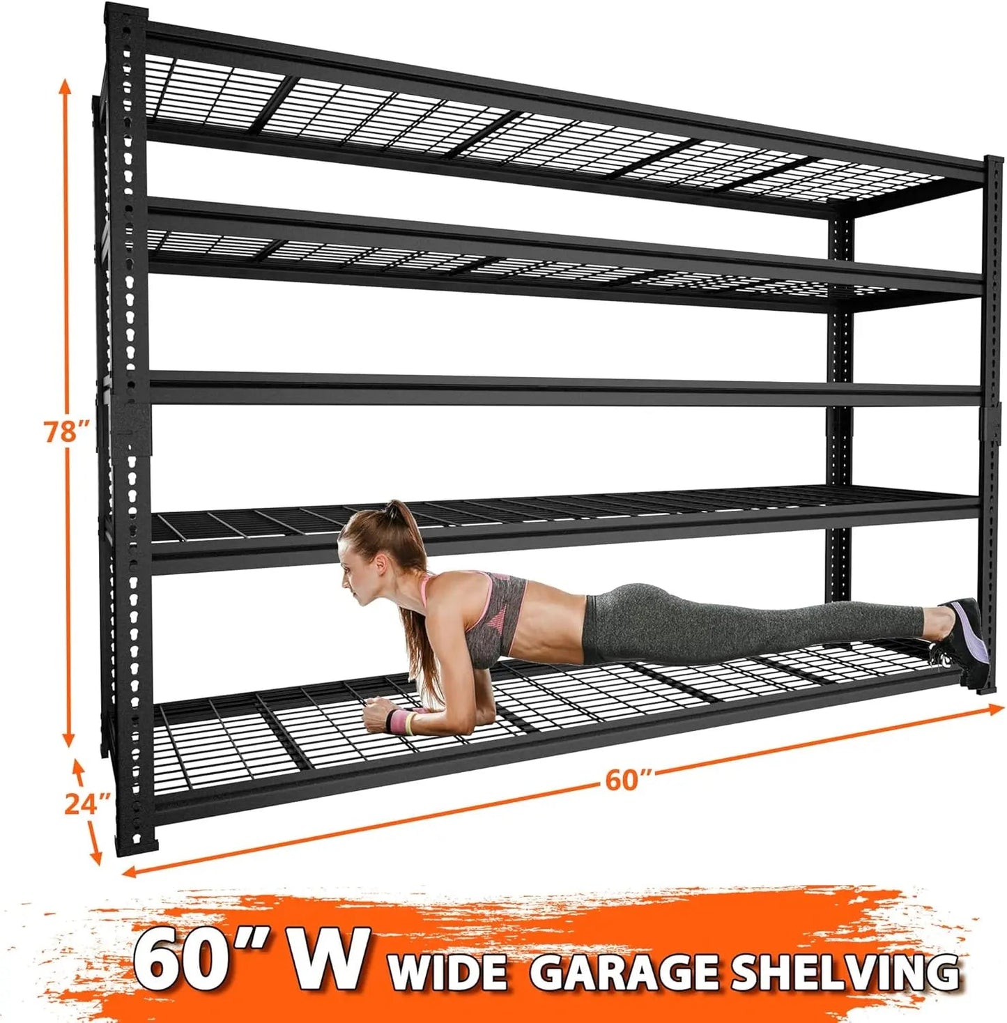 Hausvita förvaringshyllor tung belastning, 48" L x 18" B x 72" H garage trådhyllsystem klarar 2000LBS, 5-vånings justerbar metall industriell verktygshylla för kök, tvättstuga, skafferi, lager, källare