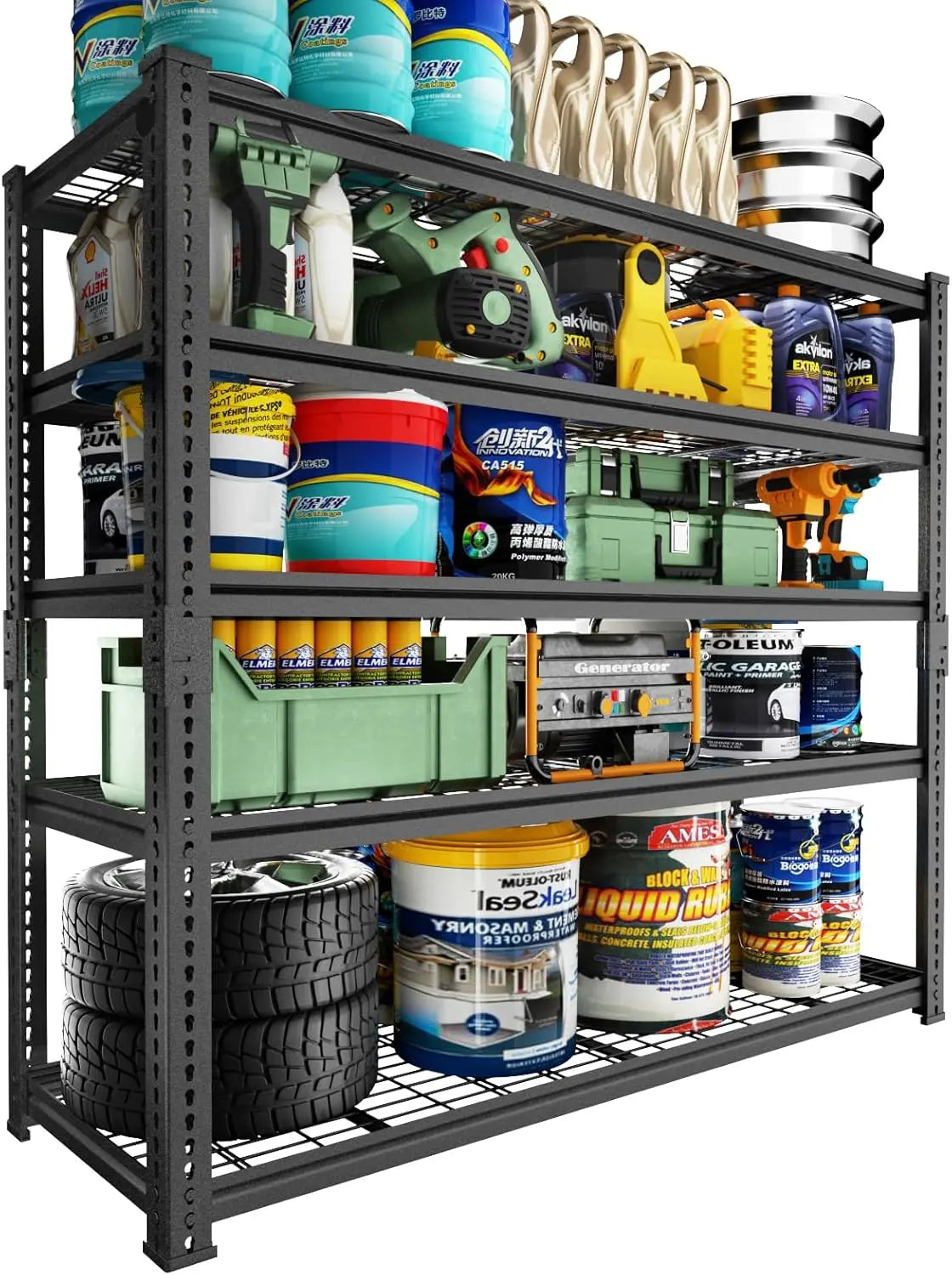 Hausvita förvaringshyllor tung belastning, 48" L x 18" B x 72" H garage trådhyllsystem klarar 2000LBS, 5-vånings justerbar metall industriell verktygshylla för kök, tvättstuga, skafferi, lager, källare