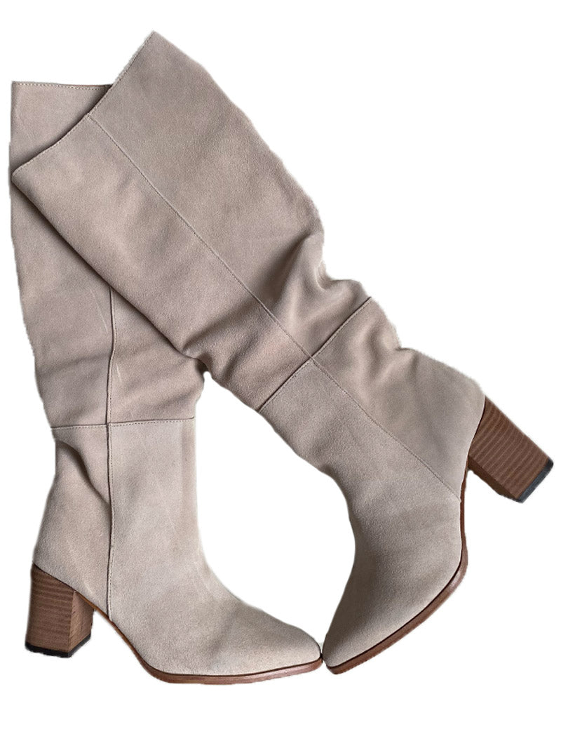 Heeled Knee High Suede Leather Boots | Side Zip Closure and Real Suede 1