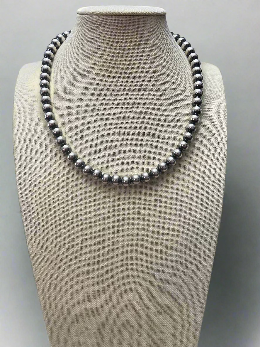 Naszyjnik z pereł sterling 8mm - 18 cali - Klasyczny naszyjnik z pereł
