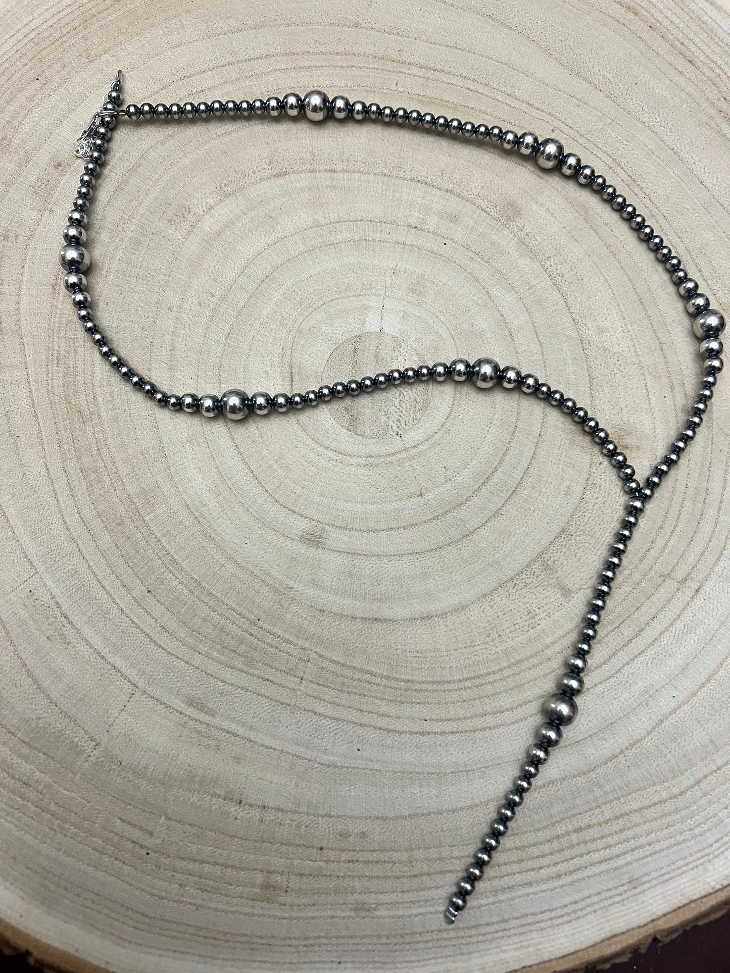 Lariat graduated sterling silver pearl necklace - 18 inch with 4 inch drop