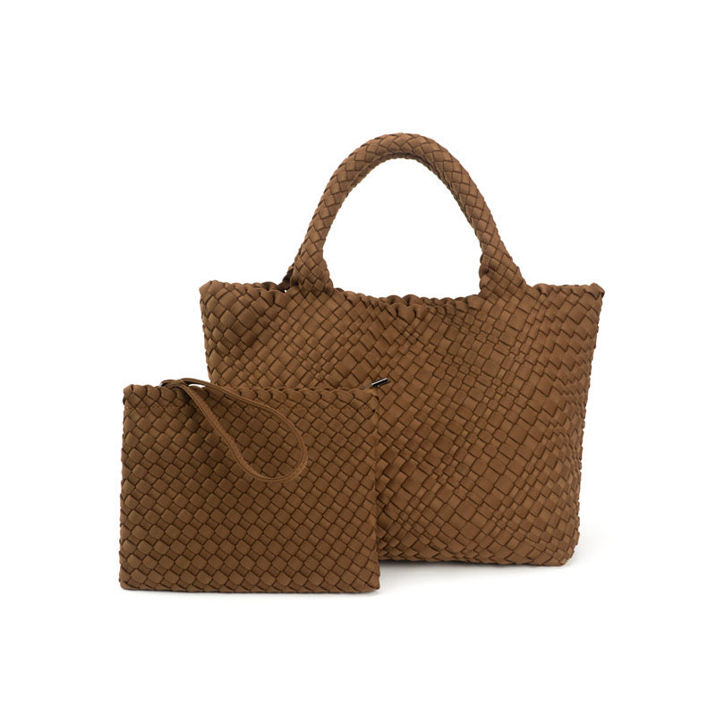 The Charli | Grote Geweven Neopreen Tote met Polsband | Chocolade