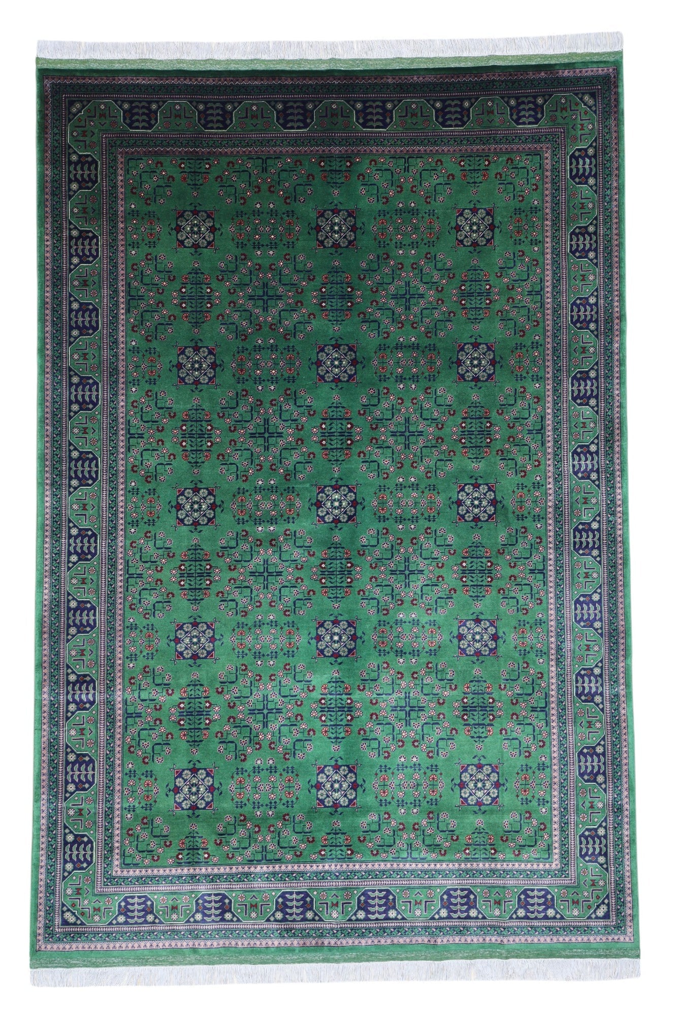 Hand-Knotted Afghani Bukharayi Wool Rug – 6’7″ x 9’9″