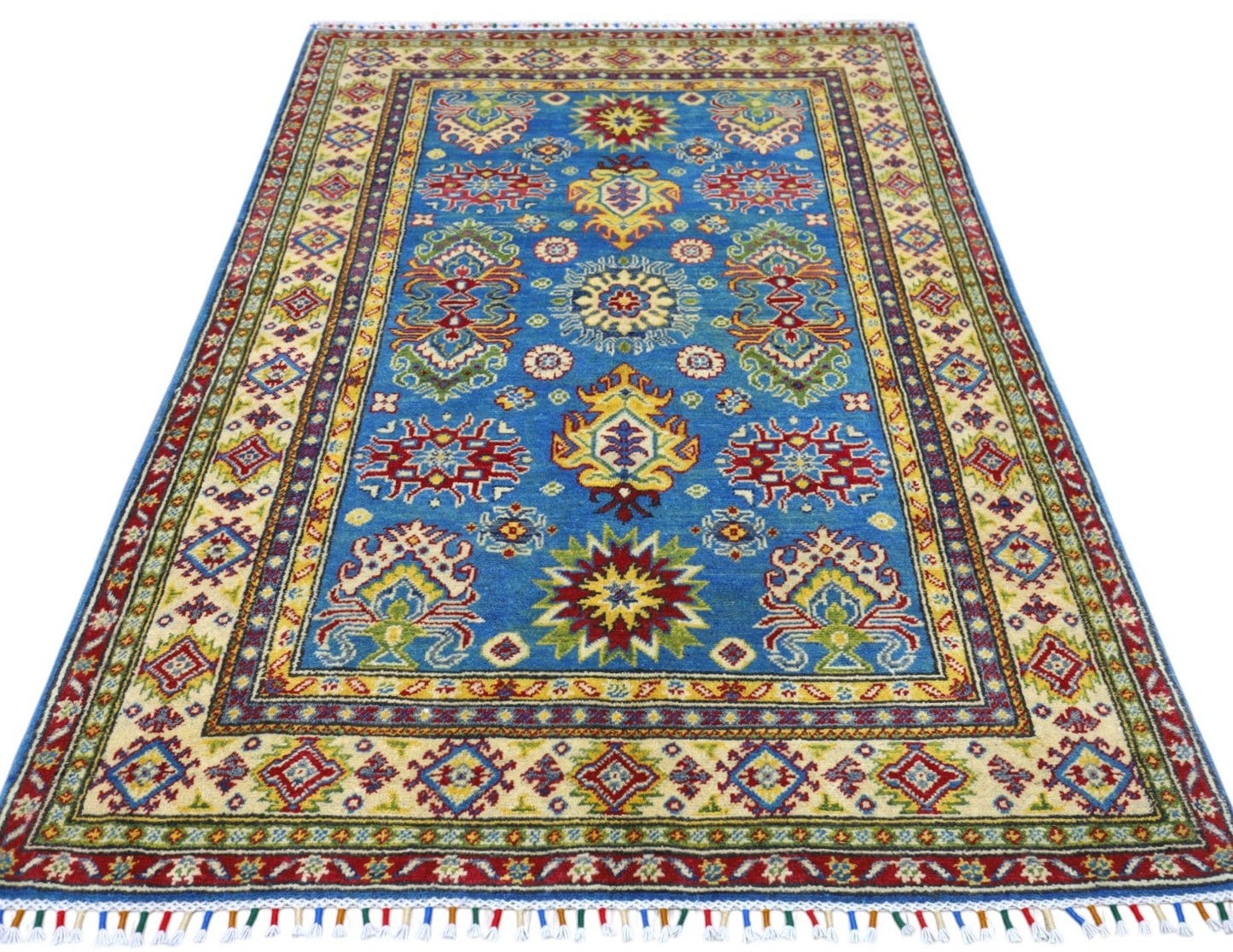 Hand-Knotted Afghani Kazak Wool Rug – 3’11″ x 6’0″