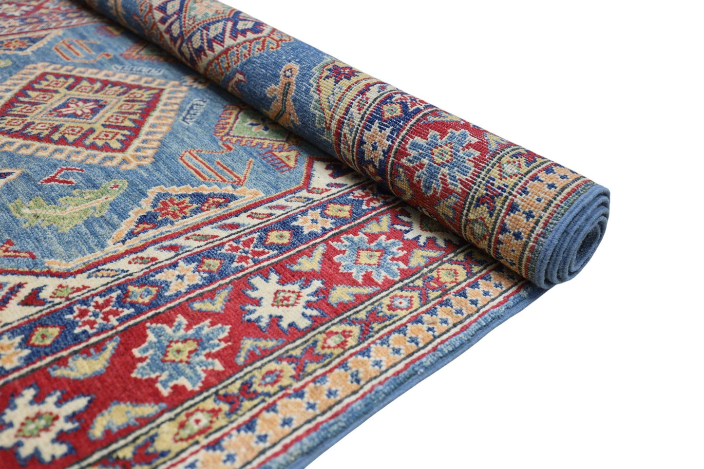 Hand-Knotted Afghani Kazak Wool Rug – 4’0″ x 6’1″