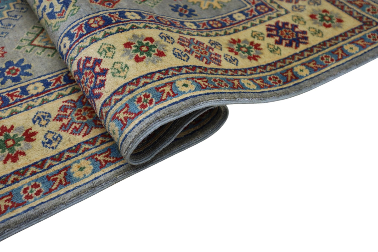 Hand-Knotted Afghani Kazak Wool Rug – 3’11″ x 5’6″