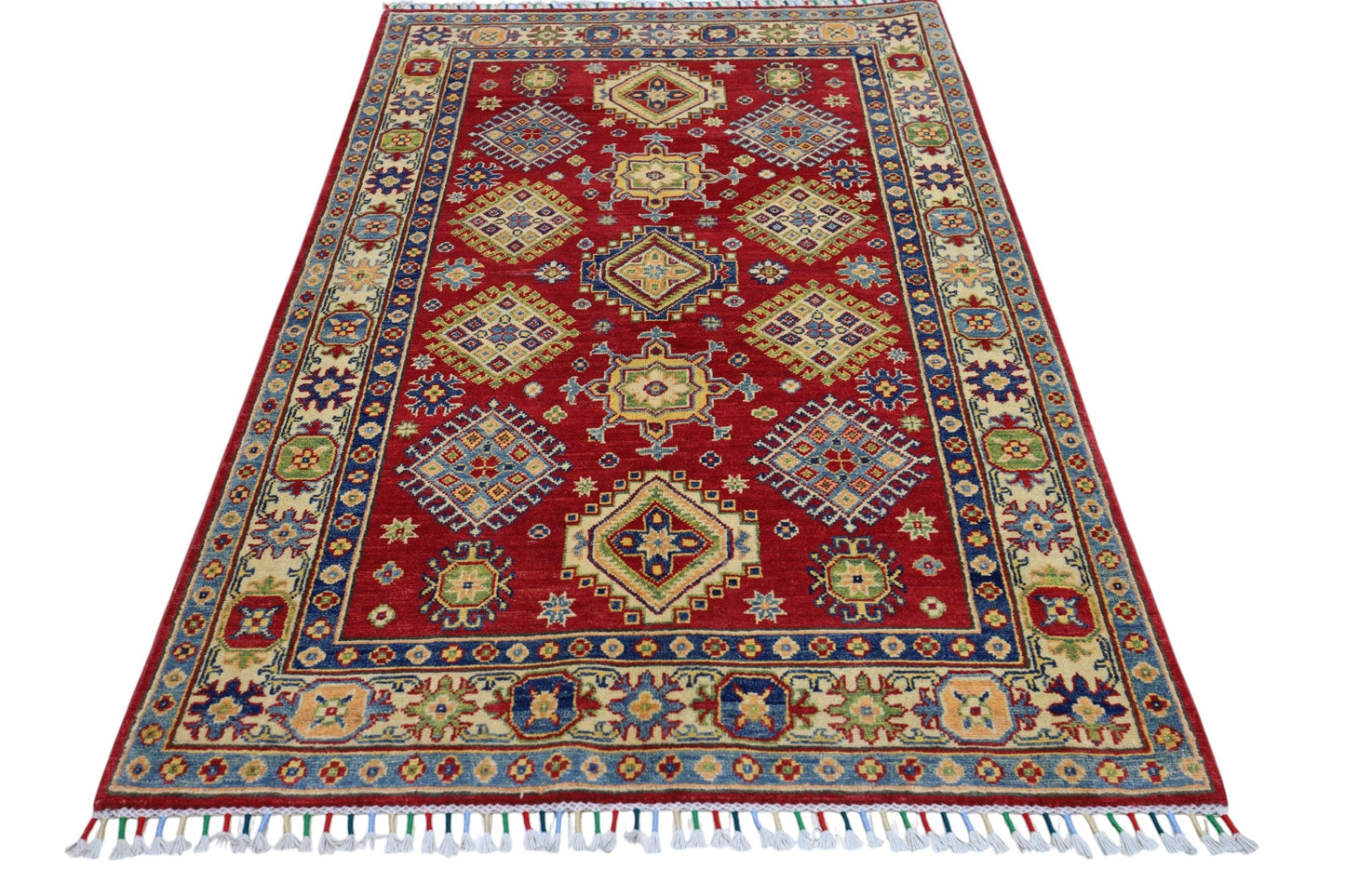 Hand-Knotted Afghani Kazak Wool Rug – 3’10″ x 6’0″