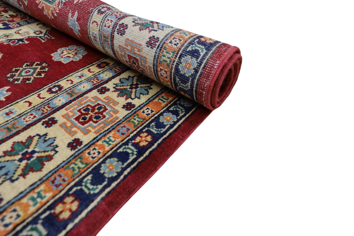 Hand-Knotted Afghani Kazak Wool Rug – 4’10″ x 6’6″