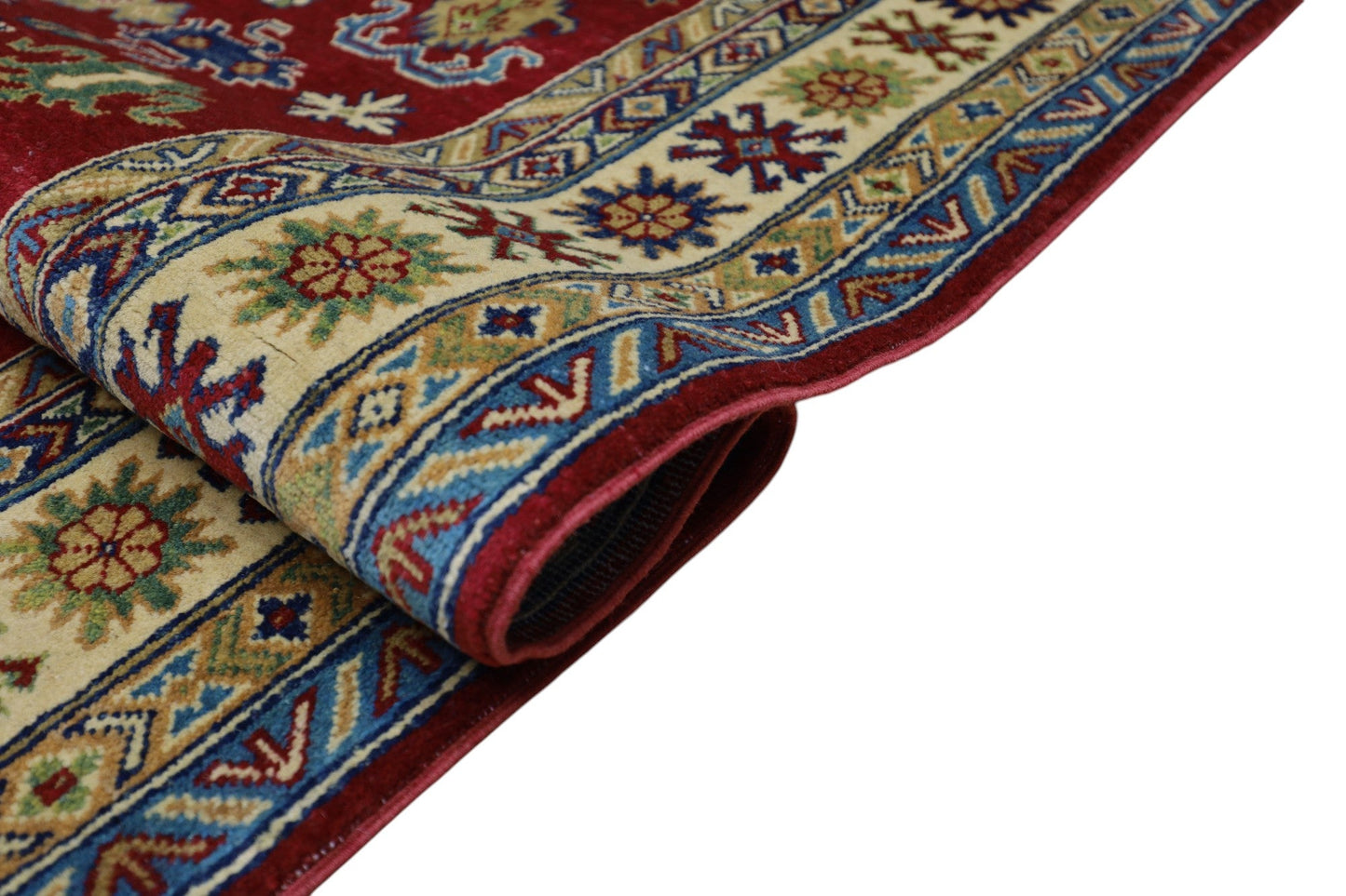 Hand-Knotted Afghani Kazak Wool Rug – 4’9″ x 6’8″