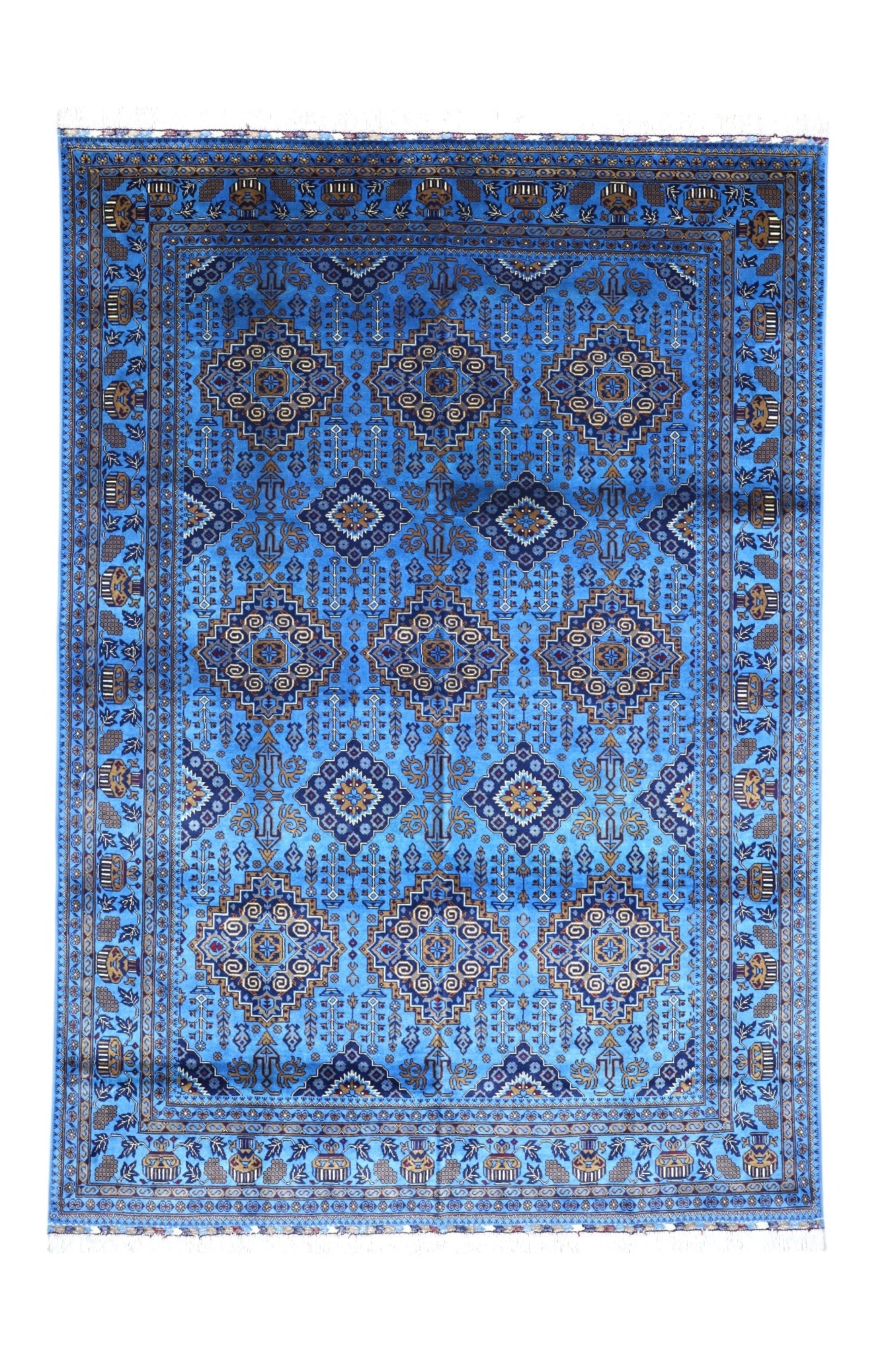 Hand-Knotted Afghani Zerkhaki Wool Rug – 6’7″ x 9’3″