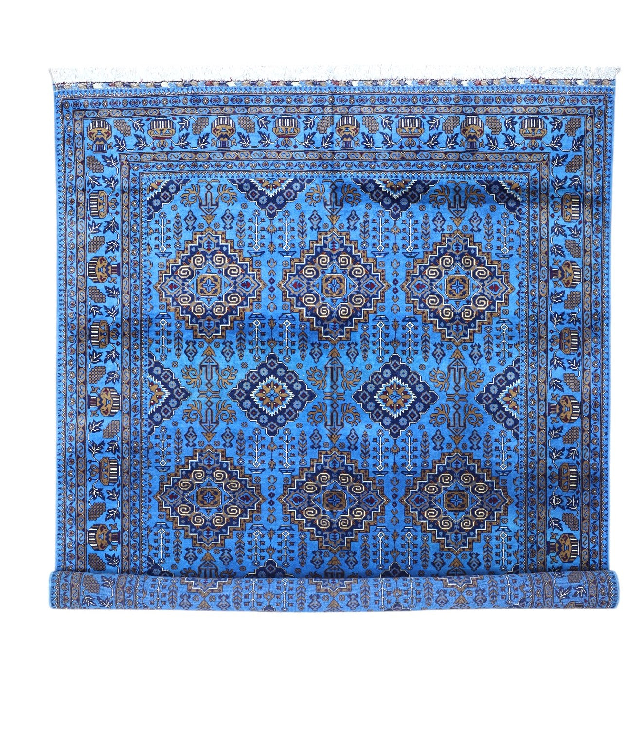 Hand-Knotted Afghani Zerkhaki Wool Rug – 6’7″ x 9’3″