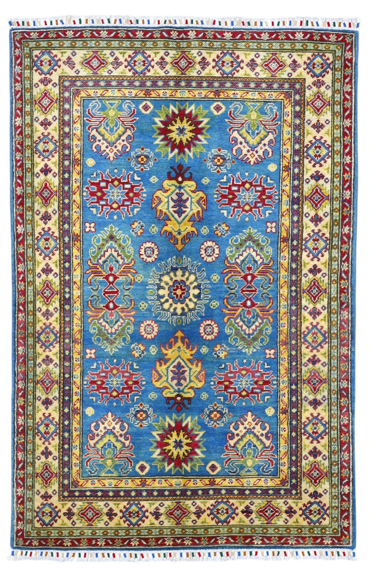 Hand-Knotted Afghani Kazak Wool Rug – 3’11″ x 6’0″