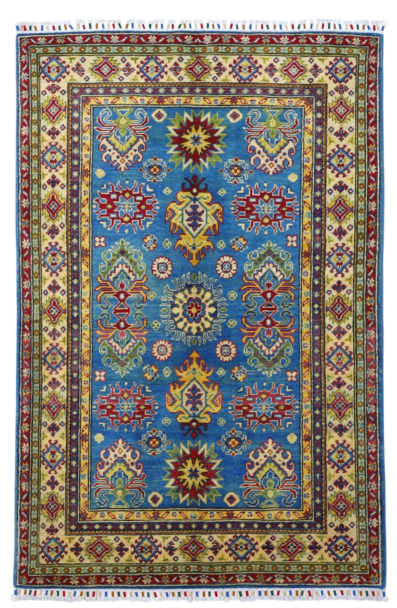 Hand-Knotted Afghani Kazak Wool Rug – 3’11″ x 6’0″