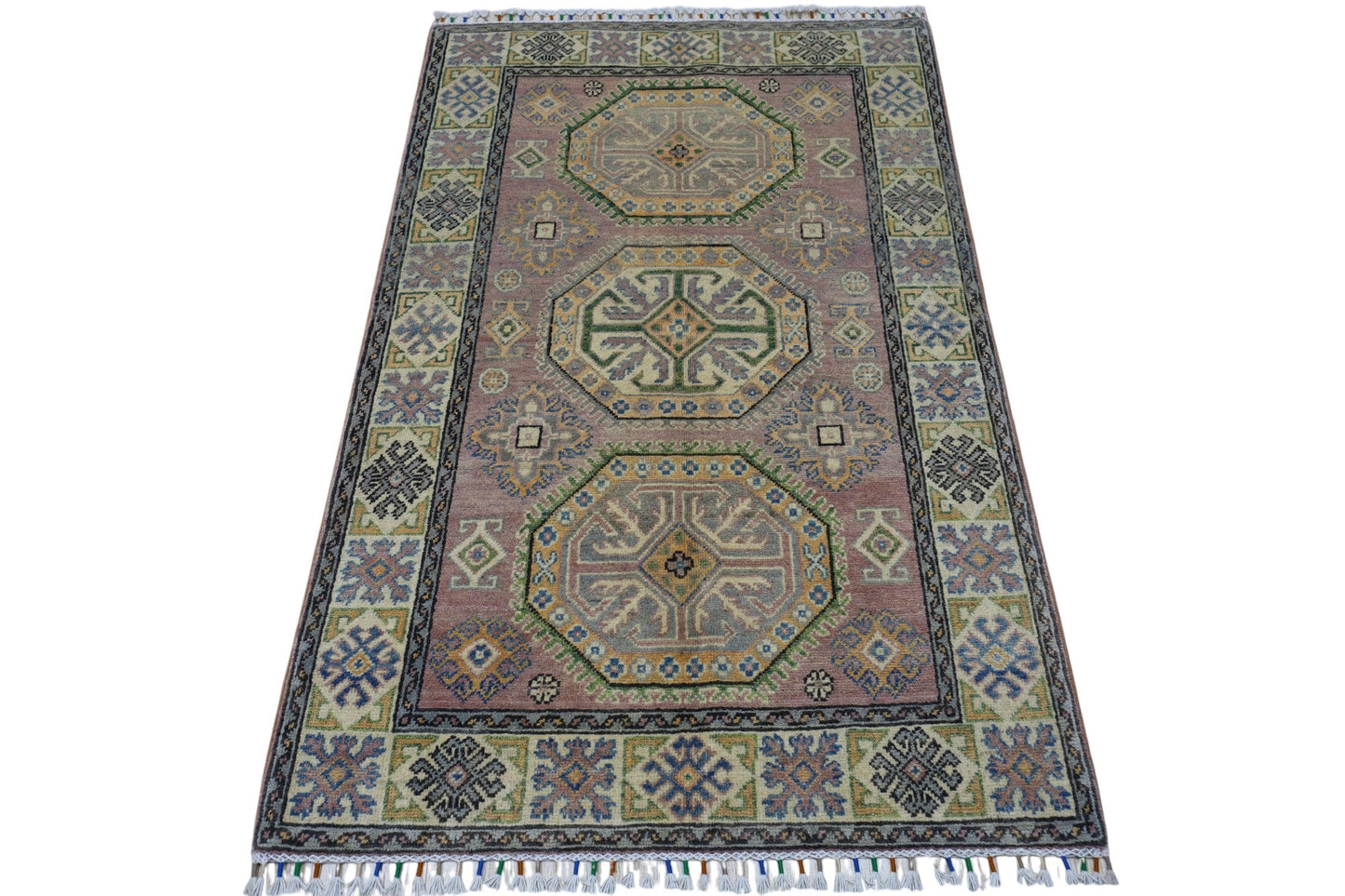 Hand-Knotted Afghani Kazak Wool Rug – 4’ x 6’
