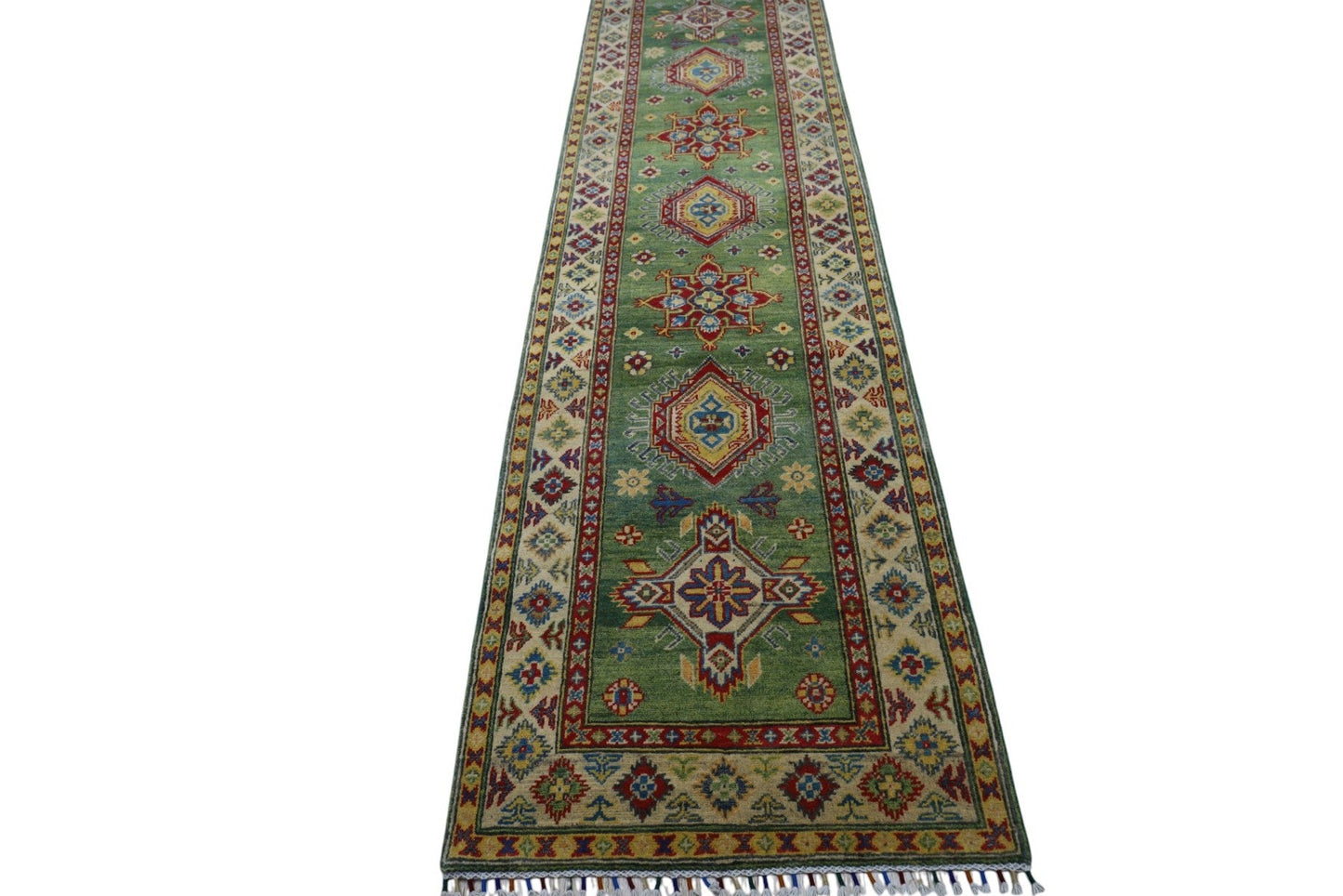 Hand-Knotted Afghani Kazak Wool Rug – 2’7″ x 9’8″