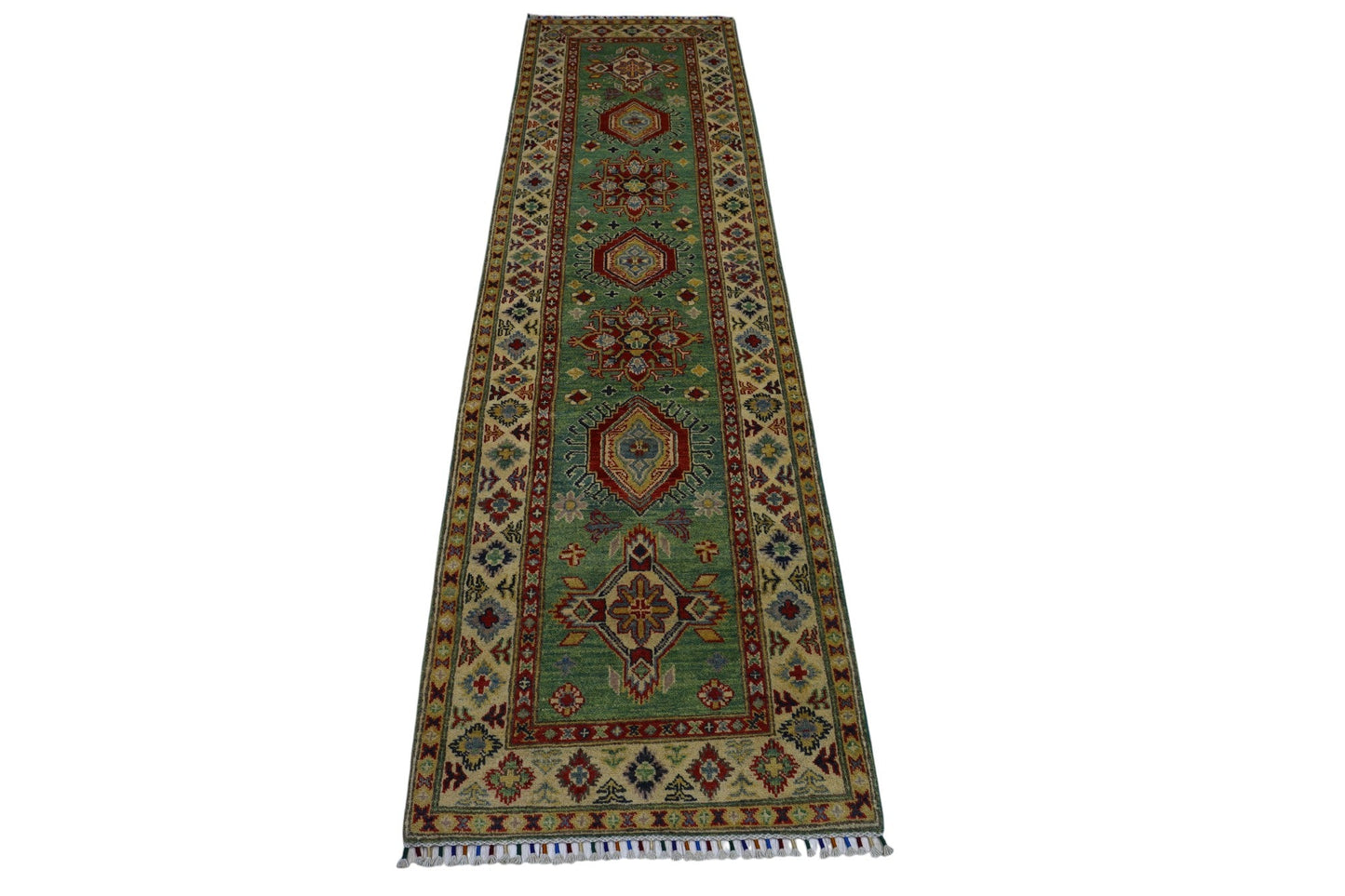 Hand-Knotted Afghani Kazak Wool Rug – 2’9″ x 9’2″